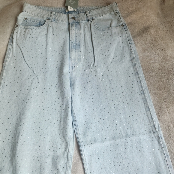 H&M RHINESTONE Embellished Denim Pants Light Denim Blue BNWT - Picture 12 of 16